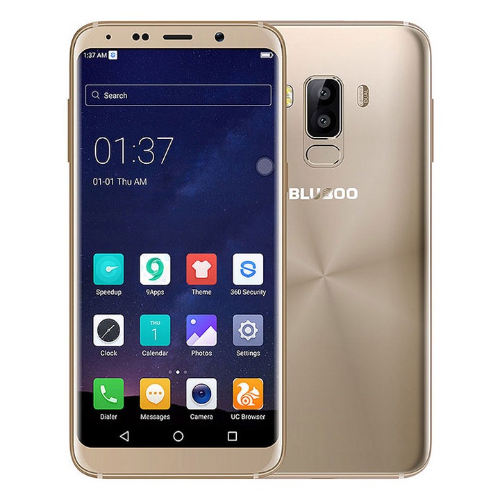 Telefon mobil Bluboo S8, 4G, Dual SIM, Octa-Core, 5.7-inch HD+, 3GB/32GB, 13+3MP Dual Camera, Android 7.0, 3450mAh, Gold