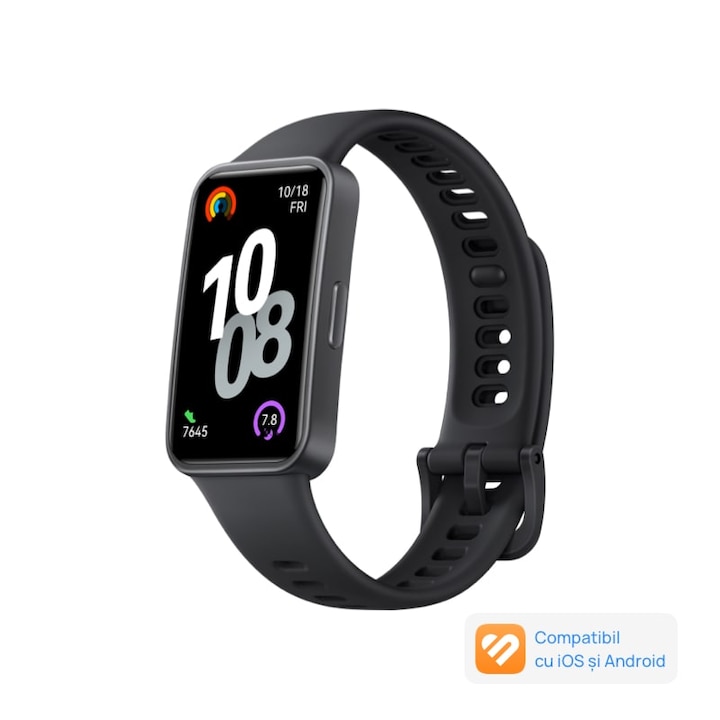 Bratara fitness HUAWEI Band 10, Android /iOS, Black Durable Polymer Materials Body with Black Fluoroelastomer Strap