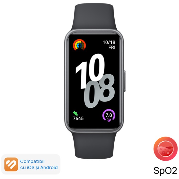 Фитнес гривна HUAWEI Band 10, Android /iOS, Black Durable Polymer Materials Body with Black Fluoroelastomer Strap