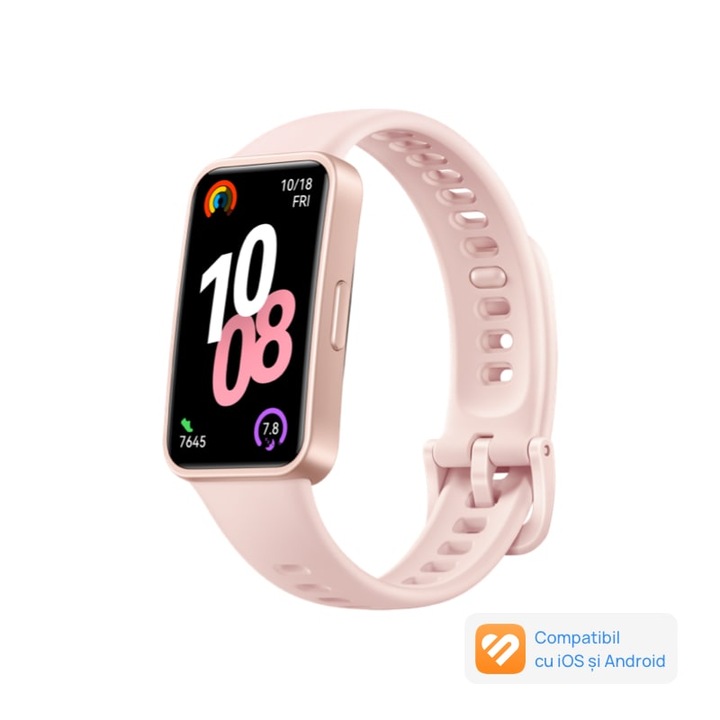 Bratara fitness HUAWEI Band 10, Android /iOS, Pink Durable Polymer Materials Body with Pink Fluoroelastomer Strap