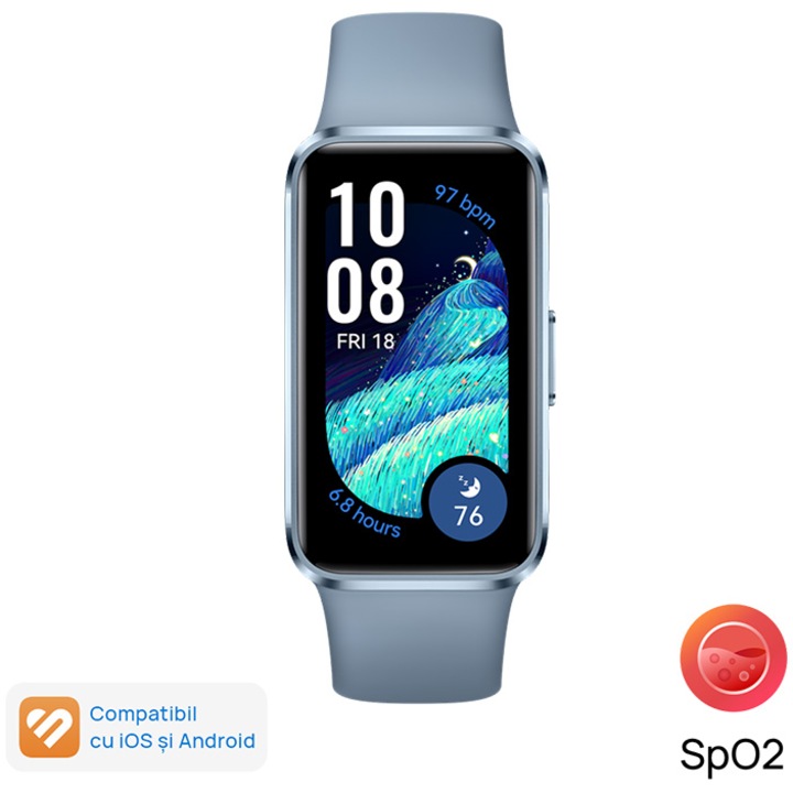 Фитнес гривна HUAWEI Band 10, Android /iOS, тяло от синя алуминиева сплав със синя флуороеластомерна каишка