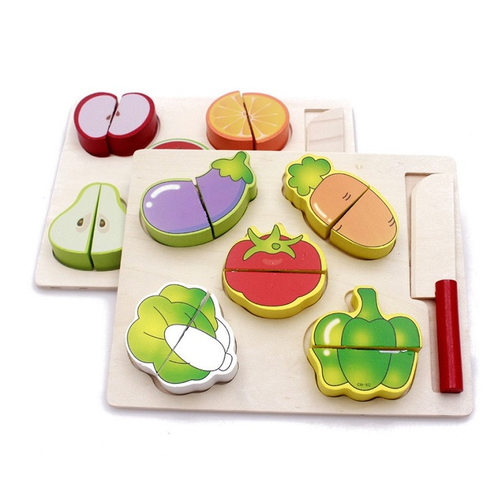 Set 2 Puzzle lemn fructe+legume de feliat