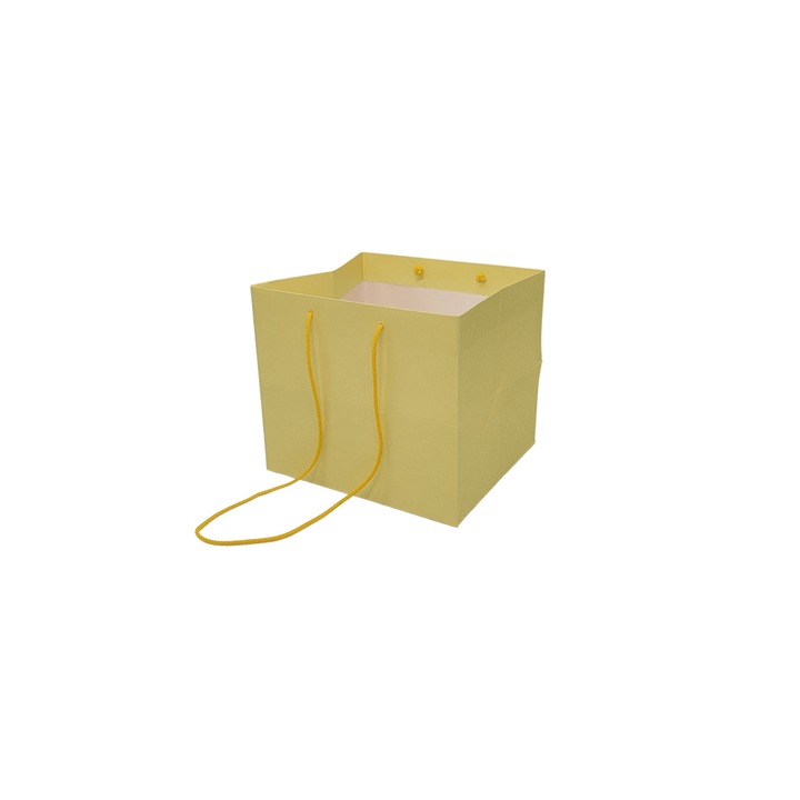 Set 5 Pungi Hartie Galben Pal pentru flori cu manere din snur textil, 16 x 17 x 15cm