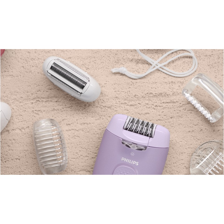 Epilator Philips Seria 4000 BRE257/00, 2 setari de viteza, cap de epilare lavabil, 4 accesorii, Lila