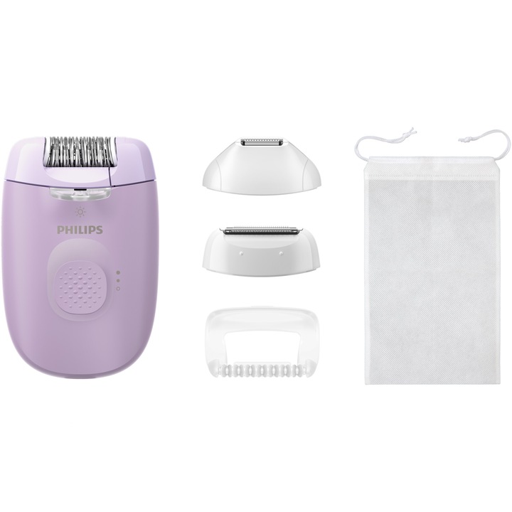 Епилатор Philips Series 4000 BRE257/00, 2 скорости, Миеща се епилираща глава, 4 аксесоара, Лилав