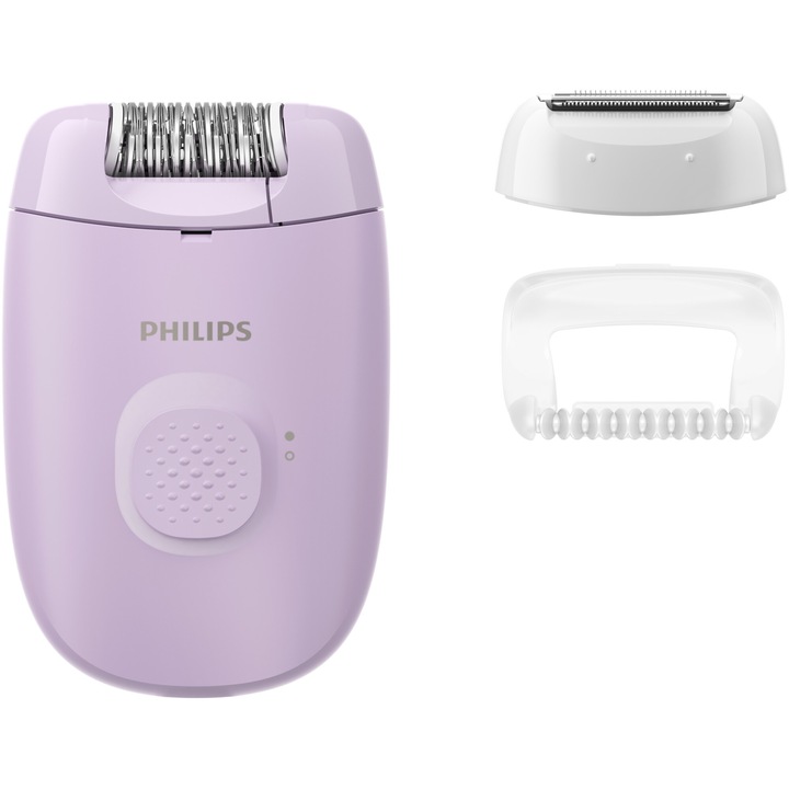 Епилатор Philips Series 2000 BRE237/00, 1 скоростна настройка, Миеща се епилираща глава, 2 аксесоара, Лилав