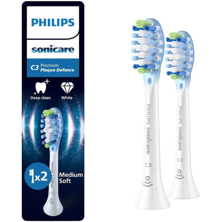 Резерва Philips Sonicare Plaque Defense HX9042/87, 2 глави за четка, Standard, Click-on, Синхронизация в режим BrushSync, Бял