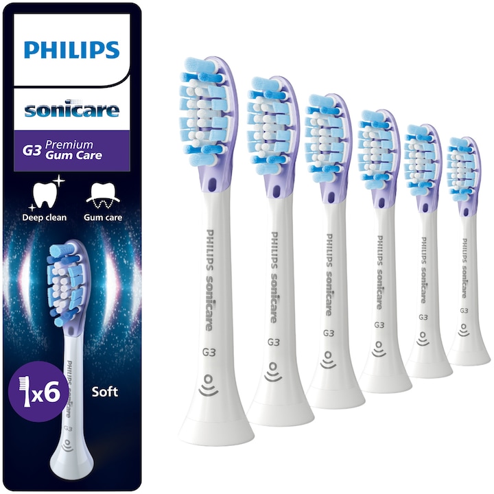 Резерва Philips Sonicare Gum Care HX9056/87, Пакет от 6 глави за четка, Standard, Click-on, Синхронизация в режим BrushSync, Бял