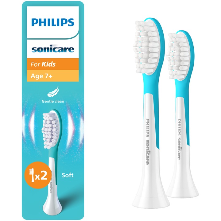 Rezerve Philips Sonicare Kids Standard HX6042/90, pachet de 2 capete de periere, Standard, click-on