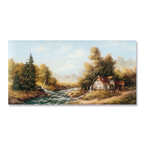Tablou Canvas - Peisaj, Rau, Copaci, Ferma, Toamna, 50 x 100 cm