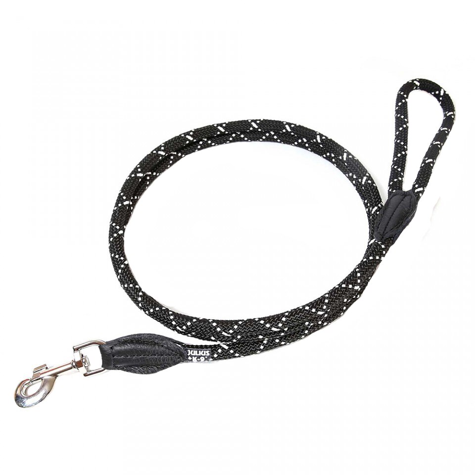 Lesa cordelina pentru caini Julius K9 simpla, 12mmx1.2m, Negru cu fire fluorescente