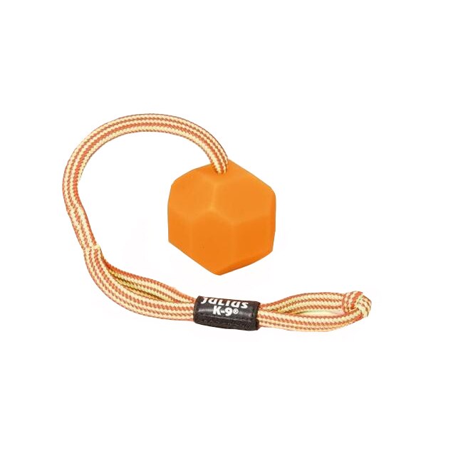Minge moale IDC pentru caini Julius K9, din cauciuc natural, cu sfoara, 60mm, Portocaliu fluorescent