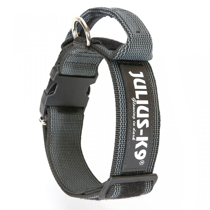Zgarda din nylon, pentru caini Julius K9 cu maner si siguranta, 40mm, Negru