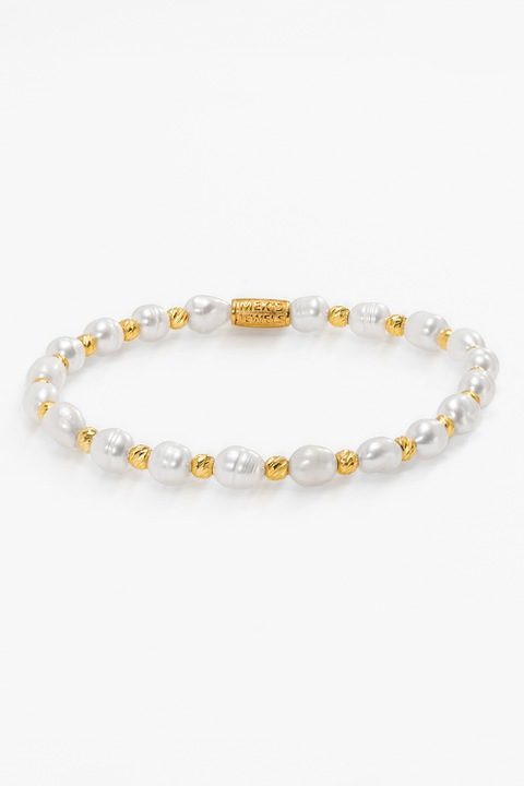 Mek's Jewels, 925 Sterling ezüst karkötő gyöngyökkel díszítve, Fehér, Aranyszín