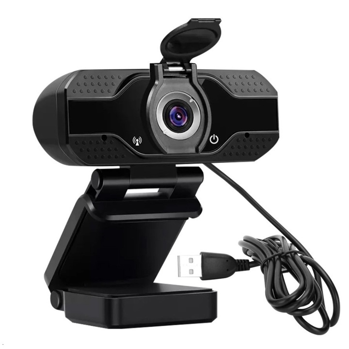 Уеб камера USB 1080P, 1200MP, ръчен фокус, вграден микрофон, черна