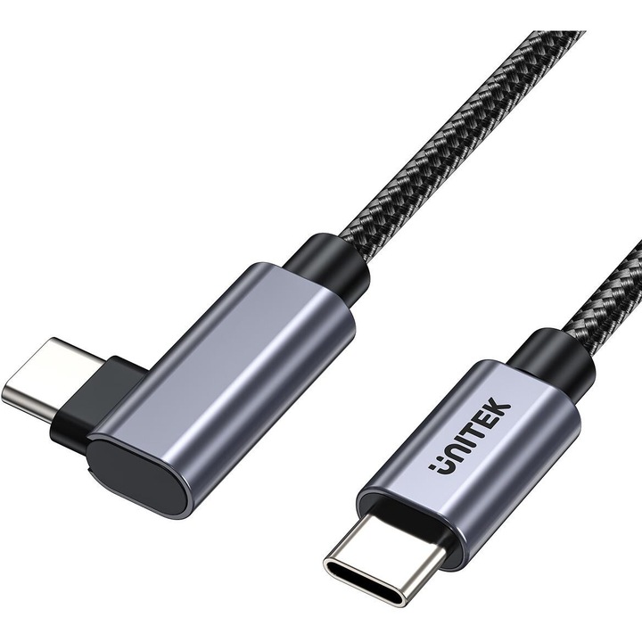 Cablu de date USB-C, Unitek, 90 PD100W, 5m, negru/gri