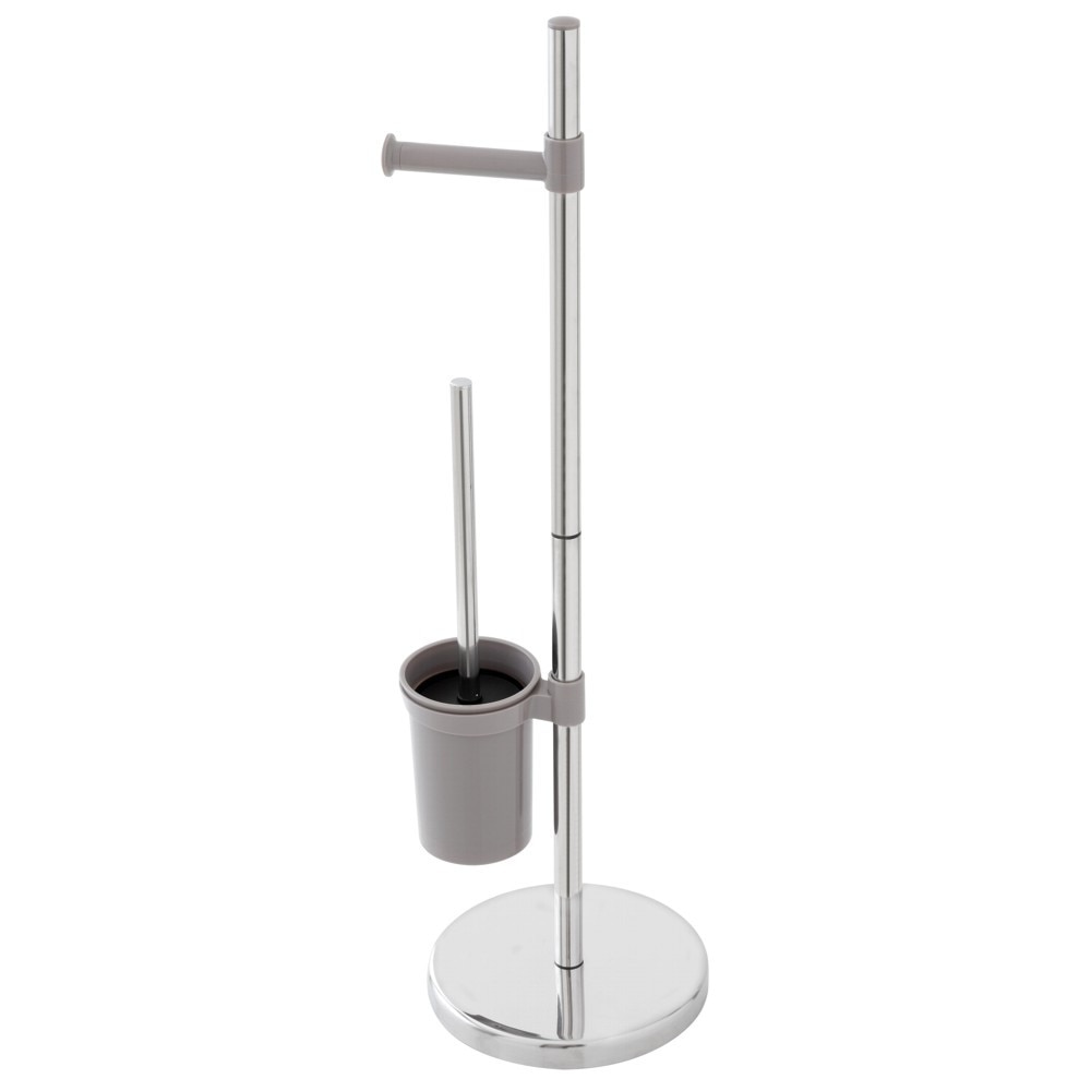 Suport metalic vertical pentru hartie si perie wc, crom, h 78cm, bej