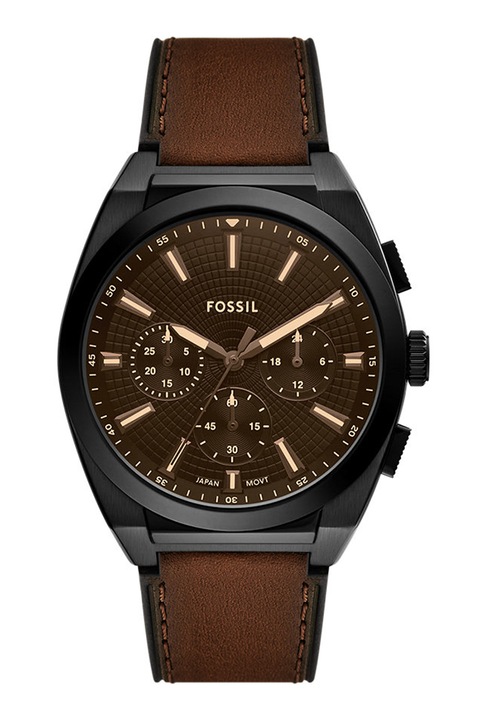 Fossil, Часовник Everett с хронограф и кожена каишка, Кафяв