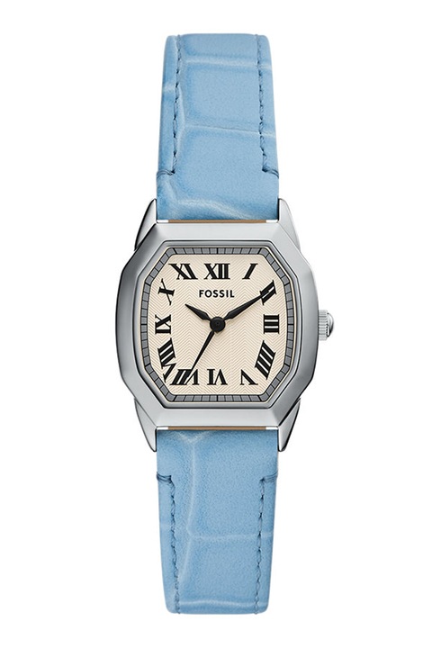 Fossil, Аналогов часовник с кожена каишка, Пастелносин