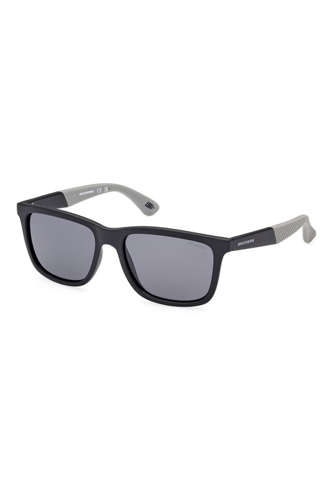 Skechers, Ochelari de soare wrap cu lentile polarizate si logo discret, 54-17-145, Negru/Gri