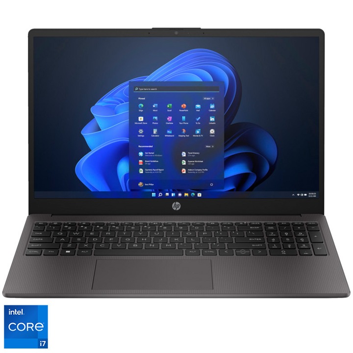 HP 250 G10 laptop, Intel® Core™ i7-1355U, 15.6" Full HD, 16 GB DDR4 RAM, 512 GB SSD, Intel® Iris® Xᵉ Graphics, Windows 11 Pro, Nemzetközi angol billentyűzet, Dark ash silver