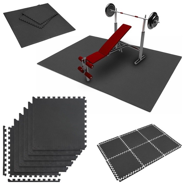 Saltea amortizanta Gymtek, set 6 piese, 176,5x118x1cm, neagra