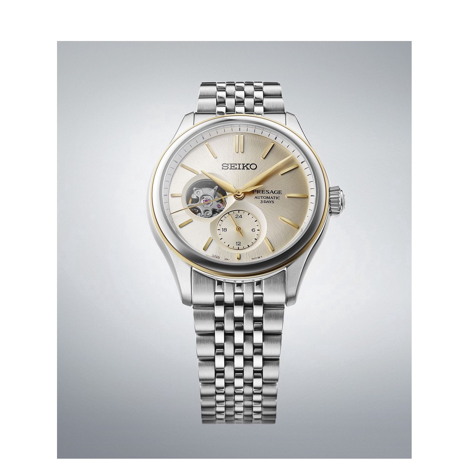 Ceas Seiko Classic Open Heart Automatic, argintiu, aurie, 40mm
