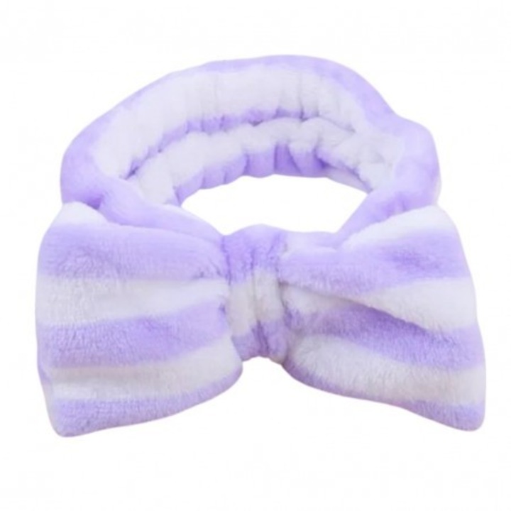 Bentita cosmetica cu fundita ECARLA, violet-alb, din material satin, fara presiune pe cap