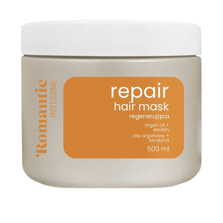 Masca de par Repair ROMANTIC Forte Sweeden, 500 ml, cu ulei de argan si keratina, pentru par deteriorat si mat, profesional