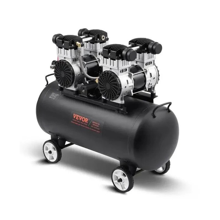 Vízszintes légkompresszor, 40 l, 2, 65 kW, olajmentes, csendes kompresszor, gumiabroncs felfújás, otthoni műhely, fekete