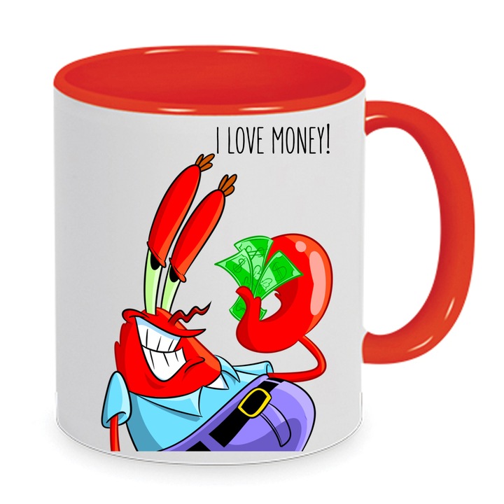 Cana ceramica Mr. Krabs, 330ml, alb si rosu, set pentru fani SpongeBob SquarePants
