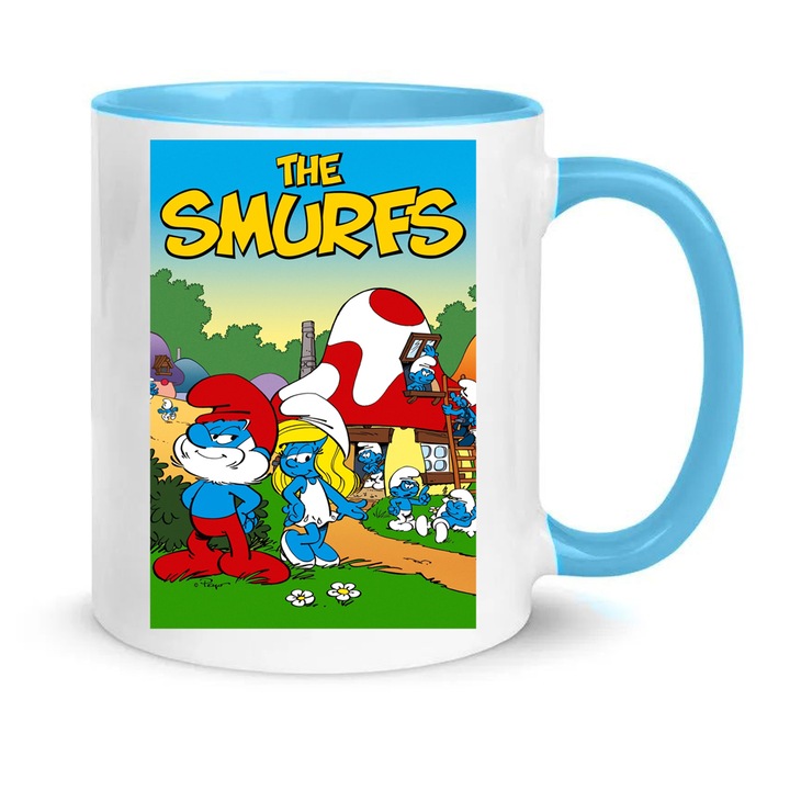Cana ceramica The Smurfs, 330ml, albastru deschis si alb