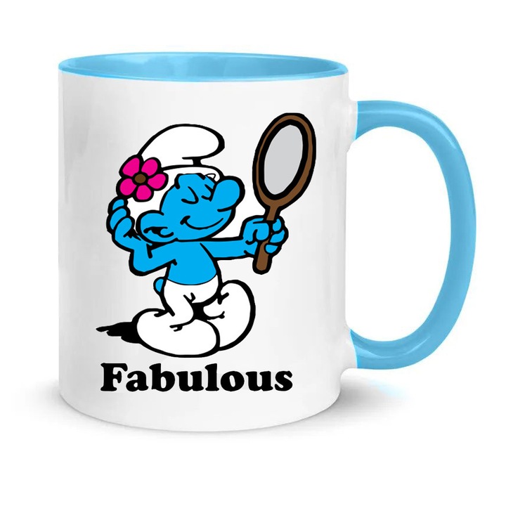 Cana ceramica The Smurfs, 330ml, alb si albastru deschis, design amuzant