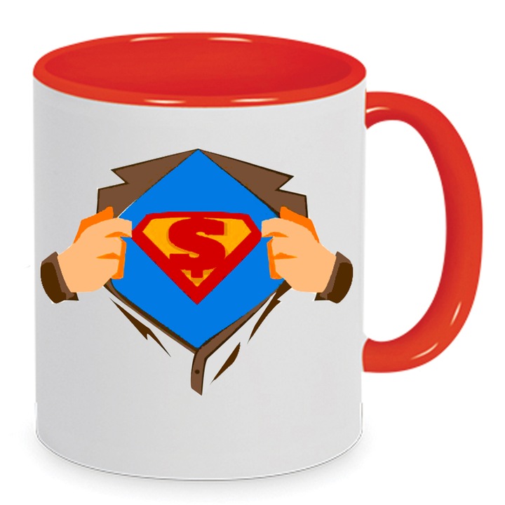 Cana ceramica Superman, 330ml, alb si rosu