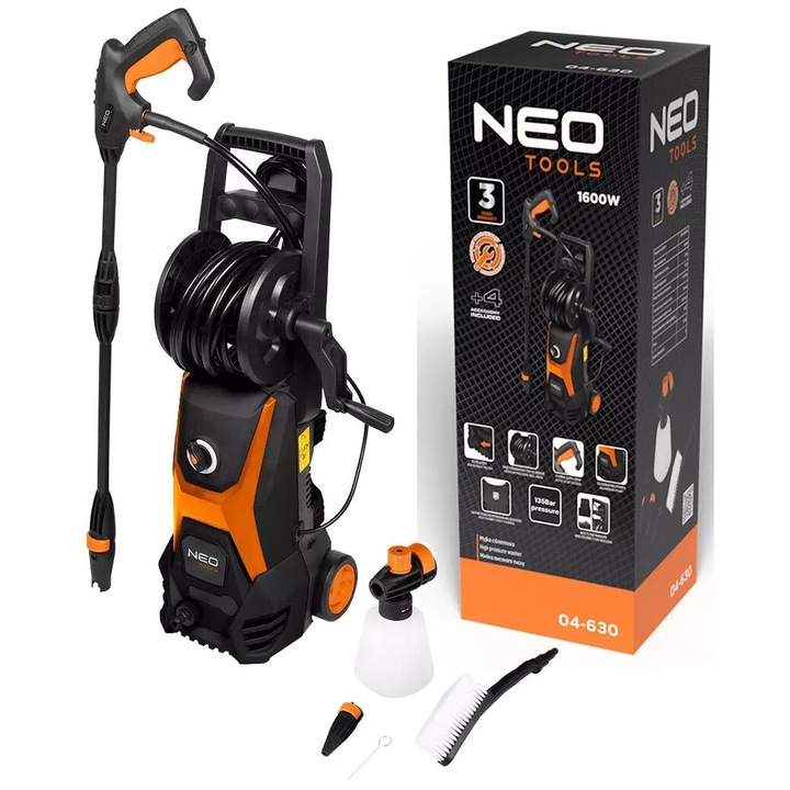 NEO TOOLS водоструйка 1600W, 135 Bar, 408 l/h, турбо комплект аксесоари