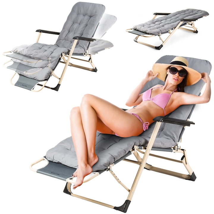 Sezlong de gradina Outtec, cu perna/tetiere, material respirabil