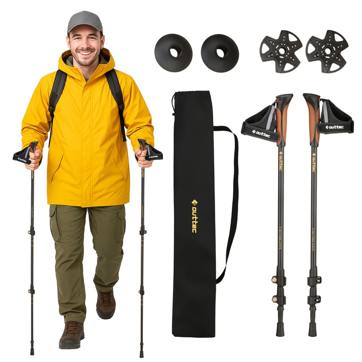 Set bete trekking Alu 3 section, 60-135 cm, 250 g, cu maner ergonomic, Outtec