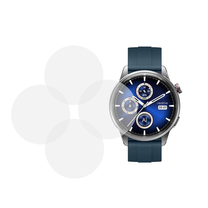 Set 4 x Folie compatibila cu Realme Watch S2, InvisiFlex Full Glue, Silicon hydrogel regenerabil, Anti soc si anti spargeri, SlimLine NanoShield, Transparenta