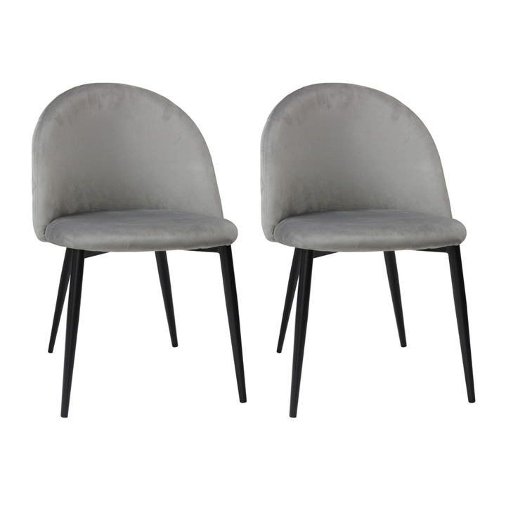 Set 2 scaune Bella gri, material textil, picioare metalice negru, 78x50 cm