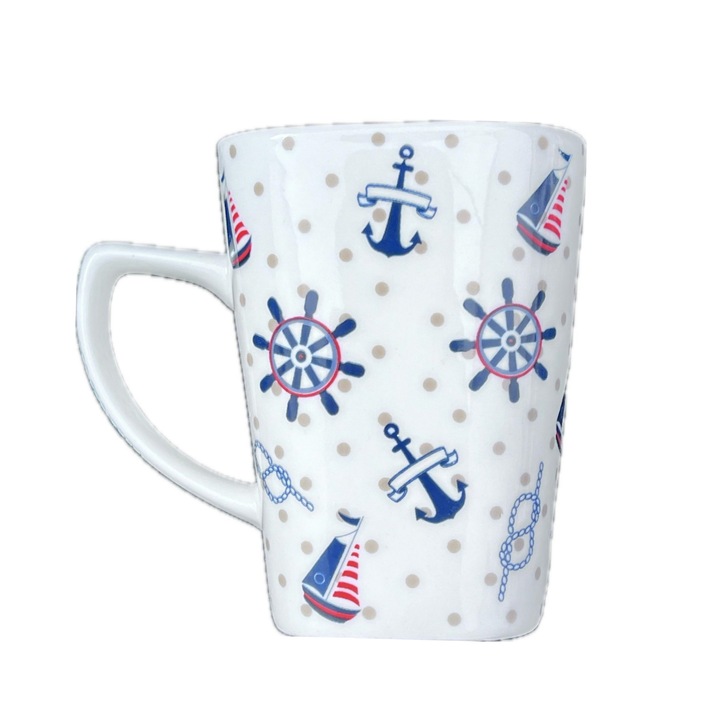Cana ceramica, model marin, ancora, 11x8 cm