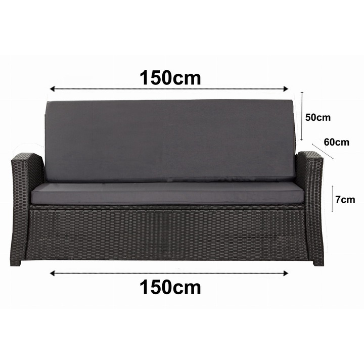 Kerti pad párna 150 x 60 x 50 cm, Kényelmes kerti párna kerti bútorokhoz polirattan Szürke