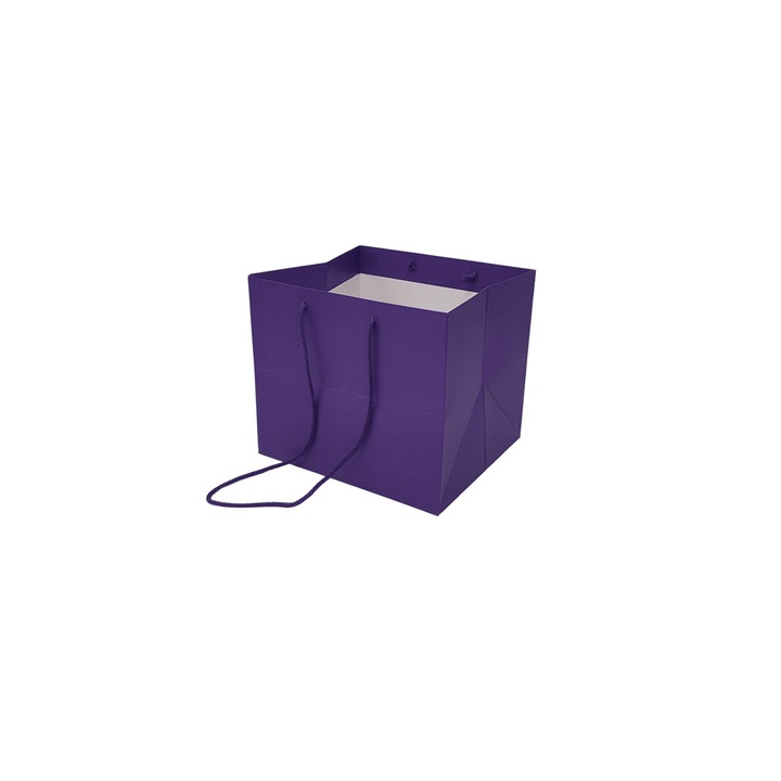 Set 5 Pungi Hartie Mov pentru flori cu manere din snur textil, 16 x 17 x 15cm