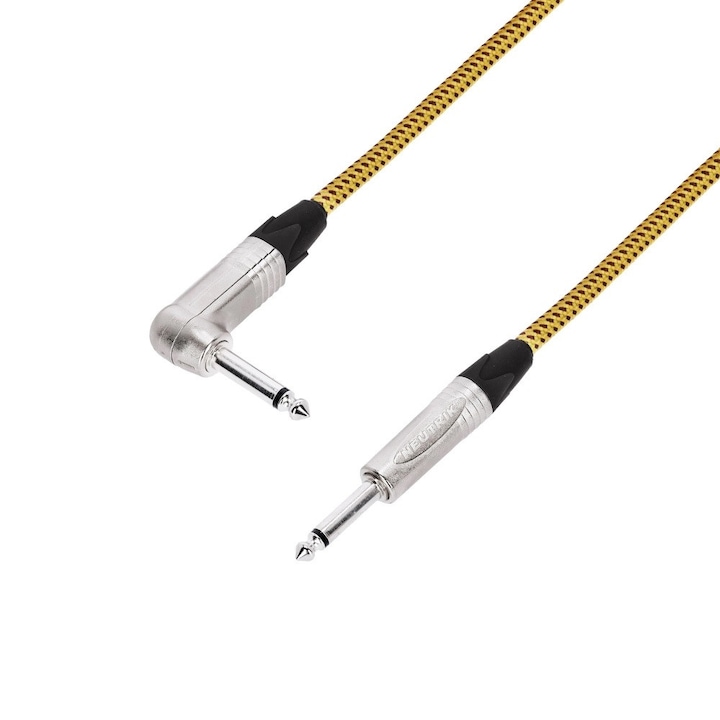 Cablu audio Adam Hall, jack mono 6.3mm, unghi 6.3mm, galben, 6m