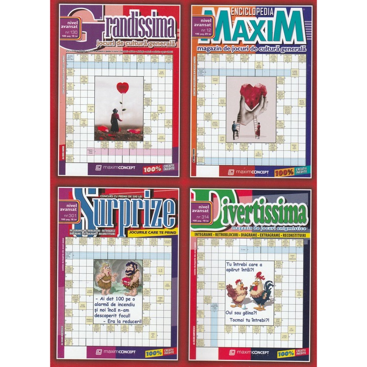 Pachet de 4 integrame (enciclopedia Maxim, Integrame Divertissima, integrame Grandissima, integrame cu surprize) - editura Maxim