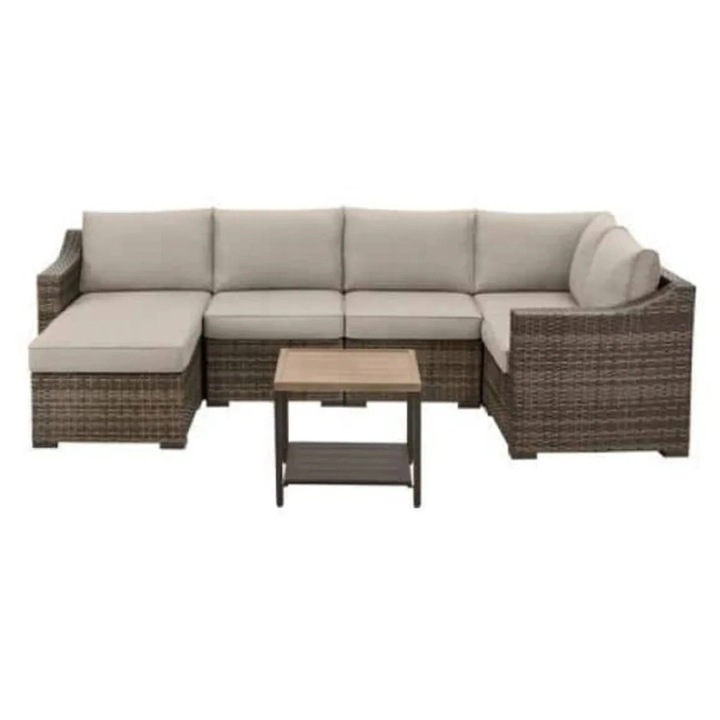 Set mobilier gradina/terasa coltar si masuta patrata, Maison Mex ELIAS, L.286/132 l.143 H.71 cm, maro/bej