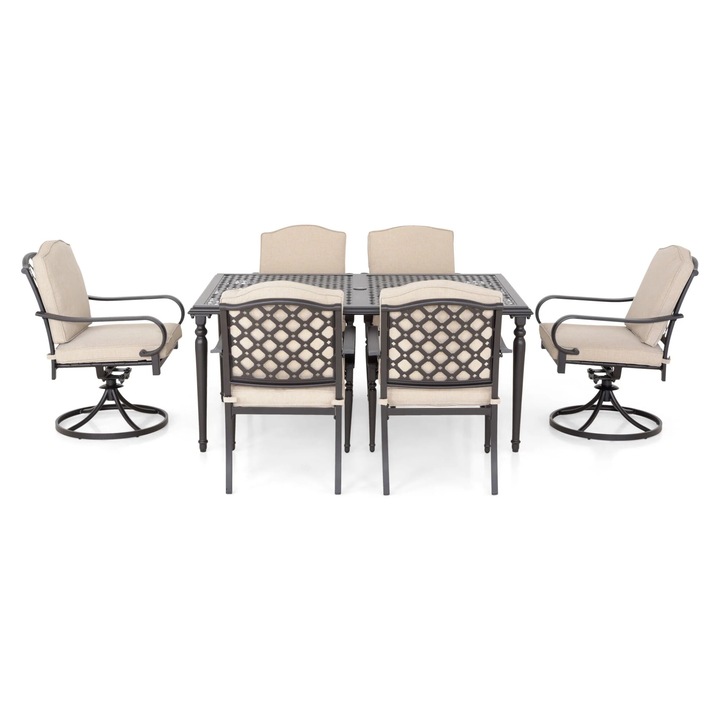 Set mobilier gradina/terasa masa, 4 scaune si 2 balansoare, Maison Mex LAUREL, maro/bej
