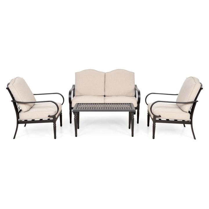 Set mobilier gradina/terasa 2 fotolii, canapea si masuta, maison Mex LAUREL, maro/bej