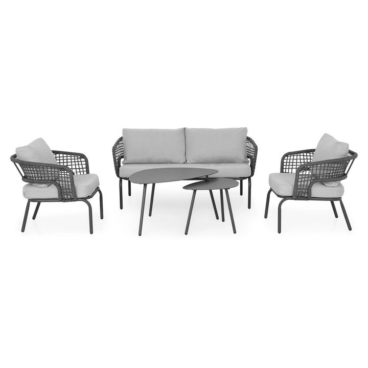 Set mobilier gradina/terasa 2 fotolii, canapea si 2 masute, Maison Mex LYONS, antracit/gri