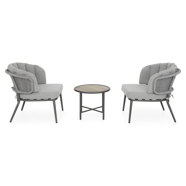 Set mobilier gradina/terasa 2 fotolii si masuta, Maison Mex MUMBAI, gri