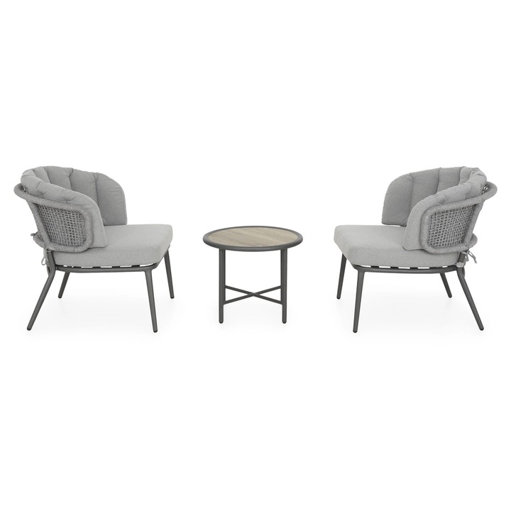 Set mobilier gradina/terasa 2 fotolii si masuta, Maison Mex MUMBAI, gri